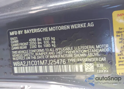2021 BMW 230I z USA, uszkodzony, nr VIN WBA2J1C01M7J25476